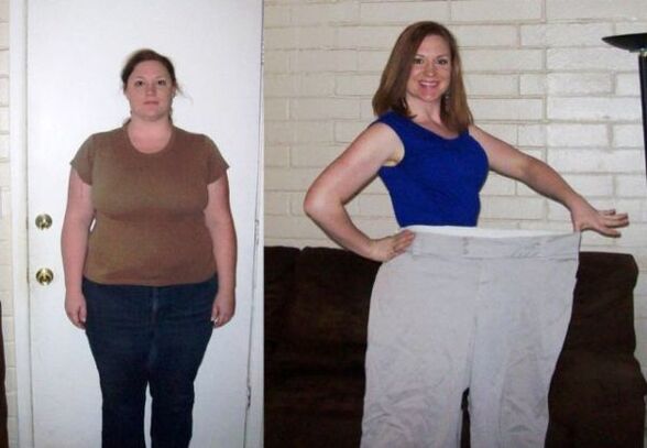 Nainen ennen ja jälkeen juomaruokavalion noudattamisen